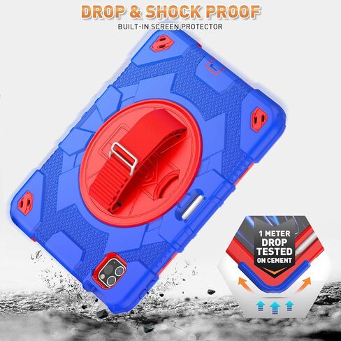 Timecity for iPad Air 5th/ 4th Generation Case 10.9 inch, for iPad Pro 11 inch Case: with Strong Protection, Screen Protector, Hand Strap, Shoulder Strap, 360° Rotating Stand - Black in Kuwait