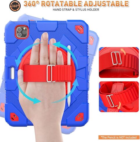 Timecity for iPad Air 5th/ 4th Generation Case 10.9 inch, for iPad Pro 11 inch Case: with Strong Protection, Screen Protector, Hand Strap, Shoulder Strap, 360° Rotating Stand - Black in Kuwait