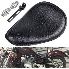 KATUR Universal Motorcycle Crocodile Leather Style Saddle Solo Seat Cushion Spring Compatible with Harley/Honda/Yamaha/Kawasaki Black