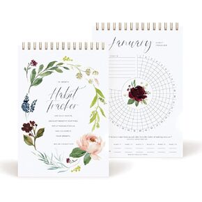 Bliss Collections Habit Tracker Calendar Notepad, Botanical Floral, Gold Spiral Binding, Inspirational and Motivational Monthly Journal to Track Habits and to Help with Goals, 6"x9" Undated 12 Months