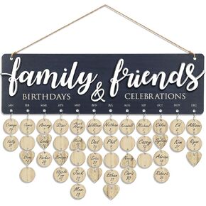 Family Birthday Plaque with Tags - Wooden Calendar Wall Hanging with Embossed Lettering - Birthday Reminders for Family & Friends - Sentimental Gift for Parents, Grandma, Mom, & Grandparents