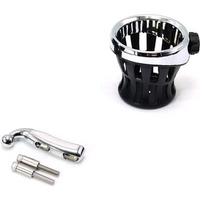 Motorcycle Handlebar Cup Holder Drink Mounted for Harley Dyna Softail Electra Glide 1996-up for Honda Goldwing GL1800 handlebar cup holder drink with mesh holder (102 MM Chrome)