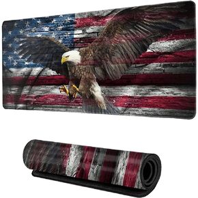 Desk Mat,American Flag Eagle Spreads Wings Gaming Mouse Pad,XXL Extended Mouse Pad Mat for Office,Computer,Keyboard with Non-Slip Base Stitched Eges Mousepad 35''×15.7''×0.12''