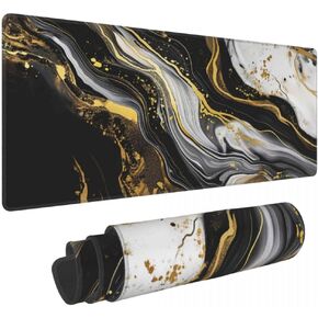 Desk Pad,Office Desk Mat 31.5"×11.8" Large Gaming Mouse Pad,Durable Extended Computer Mouse Pad,Waterproof Thick Big Mouse Pads with Non-Slip Rubber Base Office Home Black Gold Marble