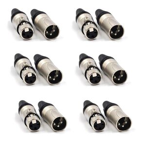 (12 حزمة) 3-Pin XLR كابل موصل 6 ذكر و 6 أنثى لحام نوع ميكروفون خط التوصيل موصل هيئة التصنيع العسكري مقبس الصوت، نيك الإسكان الفضة الاتصالات