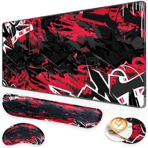 Canjoy Gaming Mouse Pad Set, 4-in-1 XXL Large Mouse Pad + Keyboard Wrist Rest Support+ Coaster, (35.4×15.7 in) Extended Desk Pad Memory Foam Non-Slip Desk Mat for Home Office
