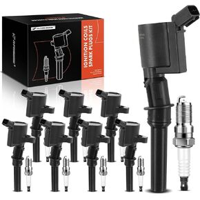 A-Premium Set of 8 Ignition Coil Pack and Iridium Spark Plugs Compatible with Ford F-250 Expedition Excursion E-150 E-250 E-350 Econoline Super Duty 5.4L 6.8L