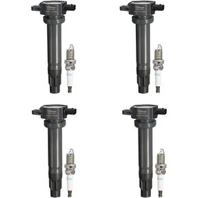 Ignition Coil Pack UF557 C1587 and Iridium Spark Plug 2477 OEM Compatible with Chrysler 200 Sebring/Dodge Avenger Caliber Journey/Jeep Compass Patriot 1.8L 2.0L 2.4L L4, 4606824AB,Set of 4