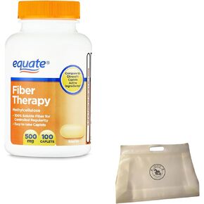 Equate Fiber Therapy Methylcellulose Fiber Caplets 500 mg 100 Count (Pack of 1) Bundle with Reusable Food Pouch