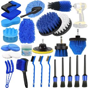 Car Detailing Brushes kit,28Pcs Car Cleaning Drill Brush Set with Detailing Brushes and Microfiber Wash Mitt, Buffing Polishing Sponge Pads,Auto Cleaning Tools Kit for Interior&Exterior, Tire, Wheels in Kuwait