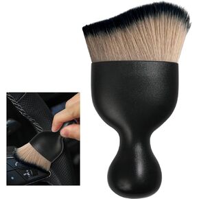 Kewucn Car Detailing Brushes, Auto Curved Design Cleaning Tool Brush with Cover, Air Conditioning Vent Dusting Soft Bristle Cleaners, Vehicle Interior Hair Dirt Dust Removal Brush (Black)