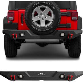 Full-Width Rear Bumper for 2007-2018 Jeep Wrangler JK & Unilimited JKU 2/4 Doors (NOT for JL Models), Heavy Duty Off-Road Back Bumper Guard with 2PCS 18W Flood Lights