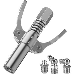 Grease Gun Coupler Kit, Equipped with 3 PCS Grease Nipple Adapter, 10000PSI Double Handle Grease Gun Coupler Compatible with Zerk Fittings and All 1/8" NPT Grease Guns