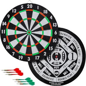 Franklin Sports Paper Dartboard Set - Double Sided 17" Wound Paper Dartboard with Darts Included - Traditional and Baseball Darts