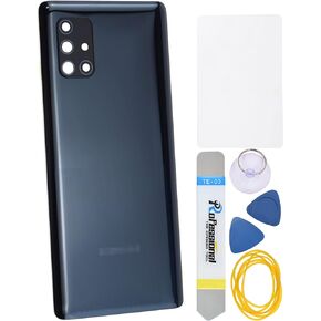 Black Plastic Back Cover Replacement for Samsung Galaxy A71 5G with Rare Camera's Frame and Glass Cover Pre-Cut Adhesive and Installation Instruction Tool Kit are Include