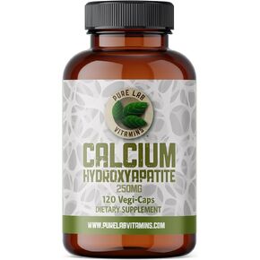 Calcium Hydroxyapatite 250 mg - 120 Vegan Capsules by Pure Lab Vitamins - Calcium Hydroxyapatite is an organically-Bound Complex of What’s Naturally Part of The Bone Matrix Made in Canada