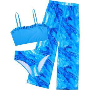 TUONROAD Girls 3 Pieces Bikini Bathing Suit with Rash Guard Pants Quick Dry Swimsuit Cover-Up Sets 6-12T
