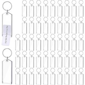 50 Pcs 3 inch Plastic Key Tags Clear Slip Slot Key Tags with Split Rings Transparent Key Chains Bulk for ID Luggage Travel Car Office Pets Storage