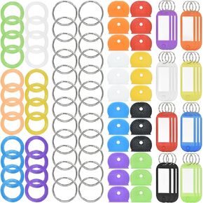 96Pcs Key Caps Covers Tags Kit with Silicone Key Covers Key Cap Sleeve Silicone Key Tag Metal Key Rings Identifiers and Steel Key Rings for Distinguishing Different Keys