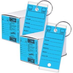 Versa-Tags Two Packs of 250 Dealership Key Tags Bulk - Genuine Versa-tag Key Tags, Self-Protecting, 2 Boxes,Car Key Tags with Ring Included, Automotive Repair Shop Key Tags (Blue)