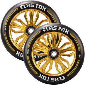 Pro Scooter Wheels 120mm - Scooter Wheels 120mm Pair - Set of 2 - Pro Scooter Wheels – 120x24mm with Bearings Installed - Scooter for Kids - Scooter Parts (Black-Gold)