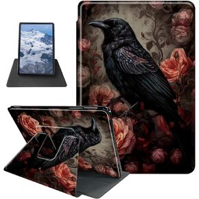 Ravens On Branches Pattern Case for 6.8" Kindle Paperwhite (11th Generation-2021),BFDHGQZC 360 Degree Rotating Stand Protective Cover with Auto Sleep/Wake for Kindle Paperwhite Signature Edition