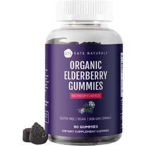 Kate Naturals Organic Elderberry Gummies with Zinc and Vitamin C for Adults & Kids (90 Gummies, 45 Days Supply) Tasty Immune Support Gummies with Immunity Vitamins