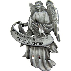 Pewter Guardian Angel Visor Clip, 2 1/2 Inch - Protect My Granddaughter