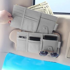 2 Packs Gray Car Sun Visor Organizer, Sunglasses Holders for Car Sun Visor, PU Leather, Auto Interior Accessories Storage Travel Document Holder with Multi Pocket