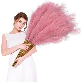 DearHouse 10Pcs Faux Pampas Grass, 38''/3.1FT Tall Fluffy Fake Pompas Floral, Large Artificial Pompous Grass Branches for Floor Vase Fillers, Boho Farmhouse Room Home Wedding Decoration (Beige)