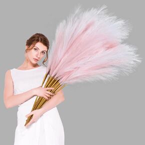 DearHouse 10 قطع من عشب بامباس الصناعي، بطول 91.42 سم/3.1 قدم، زهور بومباس زائفة طويلة، فروع عشب اصطناعية كبيرة لحشو مزهرية الأرضية، غرفة مزرعة بوهو لتزيين المنزل والزفاف (وردي وردي) in Kuwait