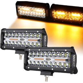 NAOEVO 7 بوصات 240 وات مصابيح LED باللون الأبيض الكهرماني، 6 أوضاع مع وظيفة الذاكرة، شريط إضاءة ستروب بقعة الفيضانات، 24000 لومن مقاوم للماء على الطرق الوعرة، ضوء عمل للقيادة على الطرق الوعرة لقارب الشاحنة، قطعتان in Kuwait