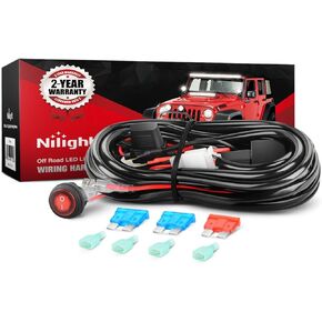 Nilight - NI-WA 02A LED Light Bar Wiring Harness Kit 12V On Off Switch Power Relay Blade Fuse for Off Road Lights LED Work Light,2 years Warranty,Black, Blue, Red, Green