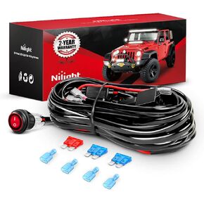 Nilight LED Light Bar 15 FT Wiring Harness Kit - 2 يؤدي 16AWG 12V On Off Switch Power Relay Blade Fuse لمصابيح الطرق الوعرة LED ضوء العمل، ضمان لمدة عامين باللون الأسود in Kuwait