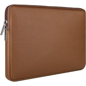 RAINYEAR 13.3 Inch Laptop Sleeve Soft PU Leather Case Water Resistant Padded Zipper Cover Protective Carrying Bag Compatible with 13.3" Notebook Computer Chromebook(Brown)