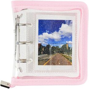 Mini Kpop Binder Business Card Holder Photocard Collector 3-Ring Black Zipper Clear PVC Cover Photo Album with 25 Sheets 3 Inch Top Loading Card Pages for Organizing Storage
