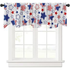 Independence Day Flag Window Treatment Valances Blue Red Star American Flag Short Window Curtain Valances for Cafe Living Room Window Valances Kitchen Short Curtain 54x18In