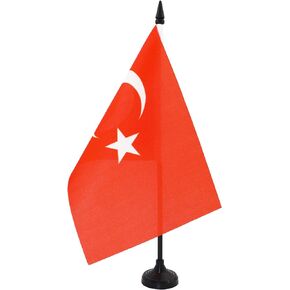 AZ FLAG Turkey Table Flag 5'' x 8'' - Turkish Desk Flag 21 x 14 cm - Black Plastic Stick and Base