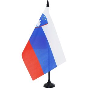 AZ FLAG Slovenia Table Flag 5'' x 8'' - Slovenian Desk Flag 21 x 14 cm - Black Plastic Stick and Base