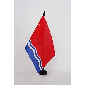 AZ FLAG Latvian Soviet Socialist Republic Table Flag 5'' x 8'' - Latvia SSR Desk Flag 21 x 14 cm - Black Plastic Stick and Base