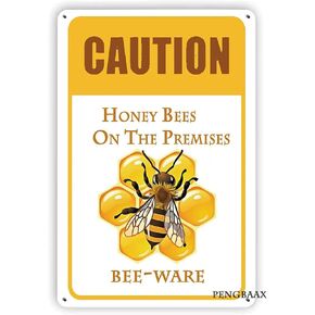 تحذير احذر من نحل العسل في أماكن العمل للمنزل، المزرعة، النادي، الحديقة المعدنية العتيقة تين تسجيل الجدار الديكور 12x8 بوصة in Kuwait