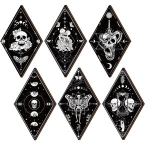 6 Pcs Boho Skull Wall Decor Moon Stars Sun Phases Snake Wall Decor Hanging Gothic Wooden Spooky Witchy Minimalist Wall Pediments for Home Bedroom Living Room Farmhouse Bathroom Decorations
