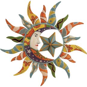 Deco 79 Metal Sun and Moon Home Decor Indoor Outdoor Sculpture with Abstract Patterns, Wall Art 25" x 1" x 25", Multi Colored