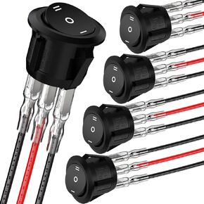 5 Pcs Round Rocker Switch AC 6A/250V 8A/125V 3 Solder Lug SPDT ON-Off-ON 3 Pin with Cable 20cm Mini Boat Rocker Switch for Rocker Switch