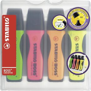 STABILO Highlighter BOSS EXECUTIVE - Pack of 4 - green, pink, orange, yellow