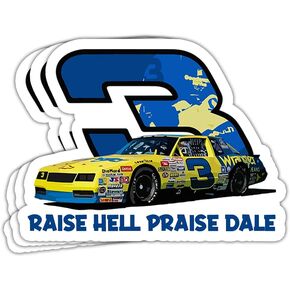 3Pcs Raise Hell Praise Dale Stickers Earnhardt Yellow 3 Car Sticker for Laptop Water Bottle Phone Accessory Boat Car Bumper Window Helmet, Stickers 3"x4".