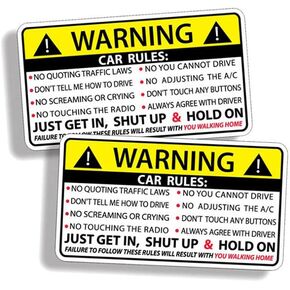 2PCS Car Safety Warning Rules Stickers, Adhesive Vinyl Humor Decal for Car Truck Window Graphic Bumper, Funny Vehicle Decals Compatible with Most Cars