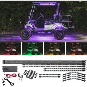 LEDGlow 12pc Million Color LED Electric Golf Cart Underglow Accent Lighting Kit with Canopy, Wheel Well & Interior Lights for EZGO Yamaha Club Car - Fits 36/48/72-Volt - Built-in Voltage Reducer