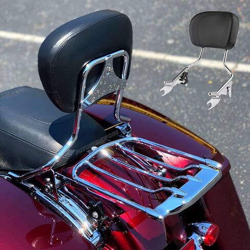 يناسب 2021 Street Glide Sissy Bar 09-22 شريط Sissy قابل للفصل في وضع مستقيم للدراجات النارية Harley Touting Road King Road Glide Powersports Sissy Bars Pad Electra Glide Passenger Backrest Pad (كروم) in Kuwait