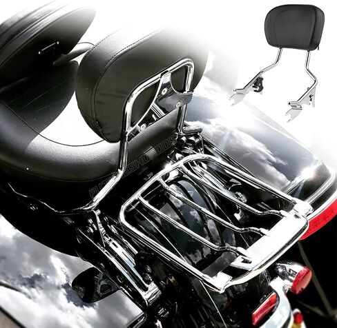 يناسب 2021 Street Glide Sissy Bar 09-22 شريط Sissy قابل للفصل في وضع مستقيم للدراجات النارية Harley Touting Road King Road Glide Powersports Sissy Bars Pad Electra Glide Passenger Backrest Pad (كروم) in Kuwait